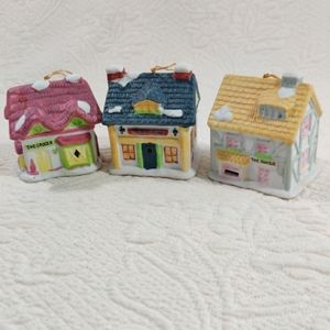 Vintage 3pc Dickens Village House Christmas Orn. Bells Readers Digest 1991